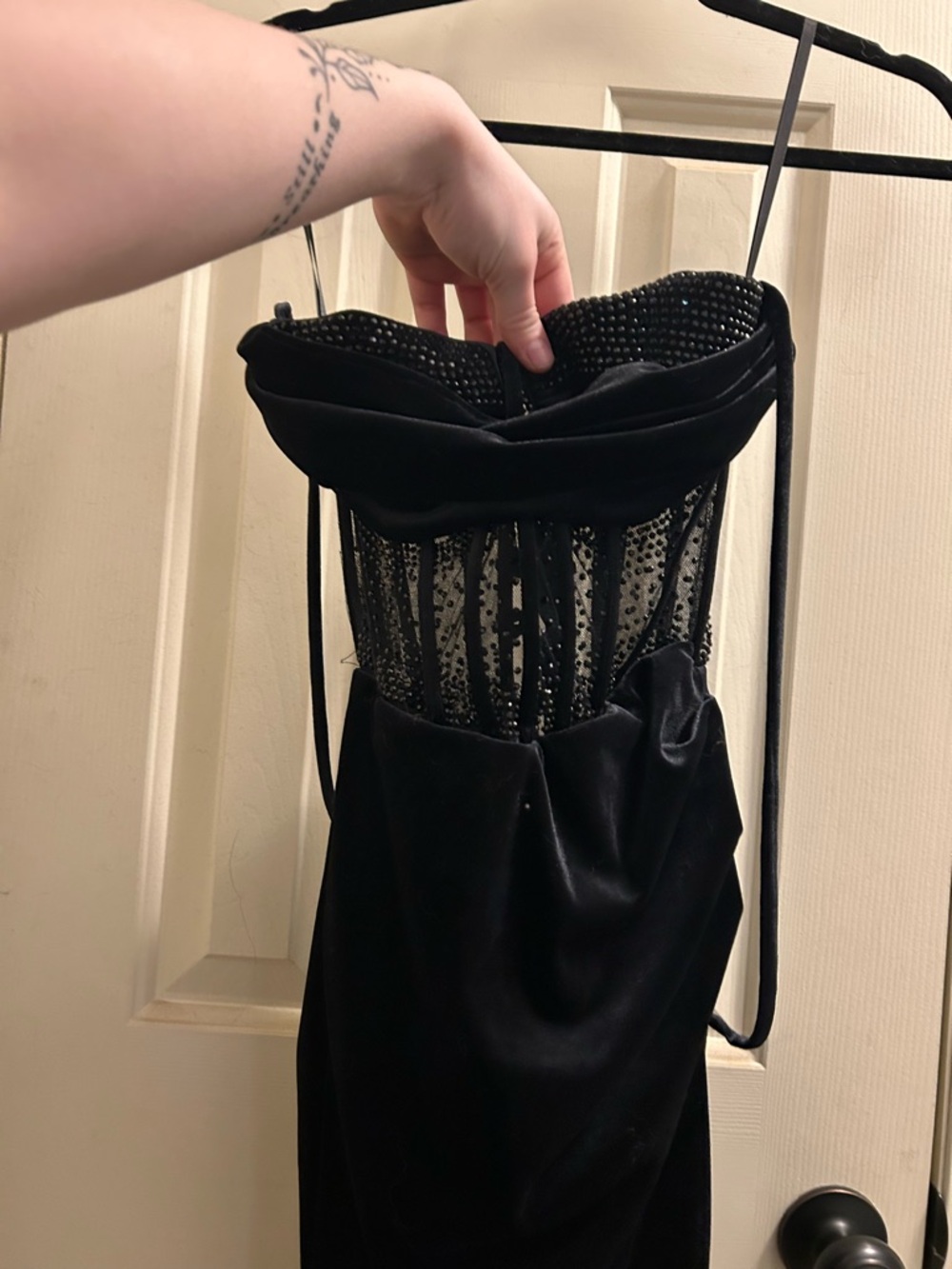 Windsor Black Velvet & Lace Strappy Evening Dress